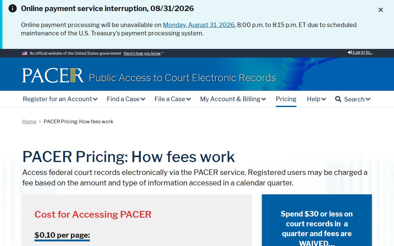 Pipestone County civil court docket federal PACER access source