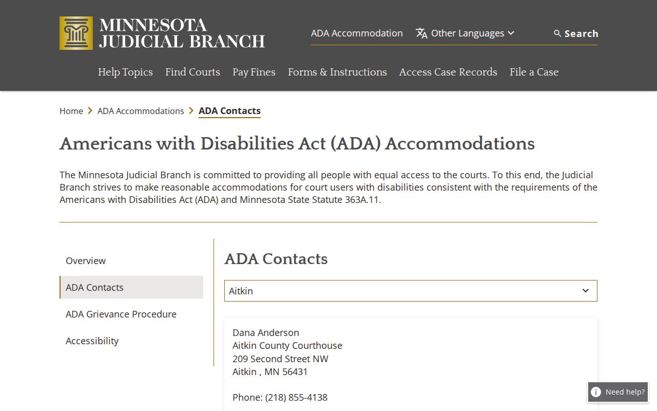 Pipestone County court calendar ADA accommodation source