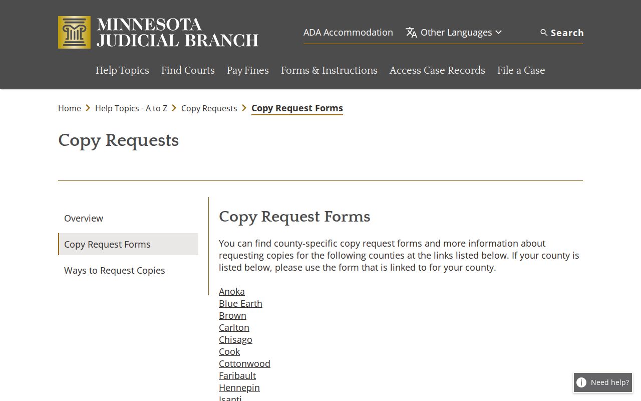Pipestone County court records statewide copy request form
