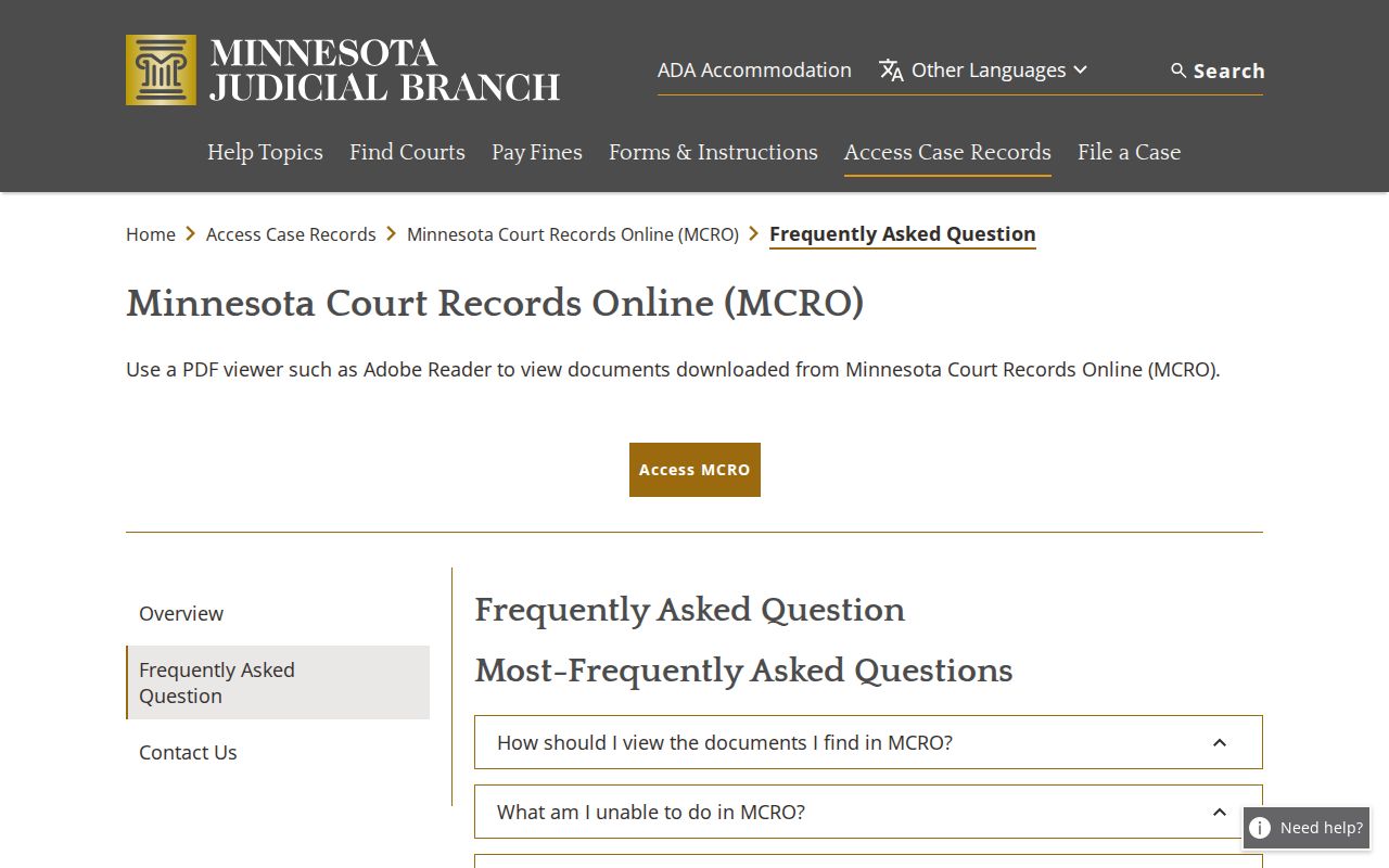 Pipestone County court records MCRO frequently asked questions page