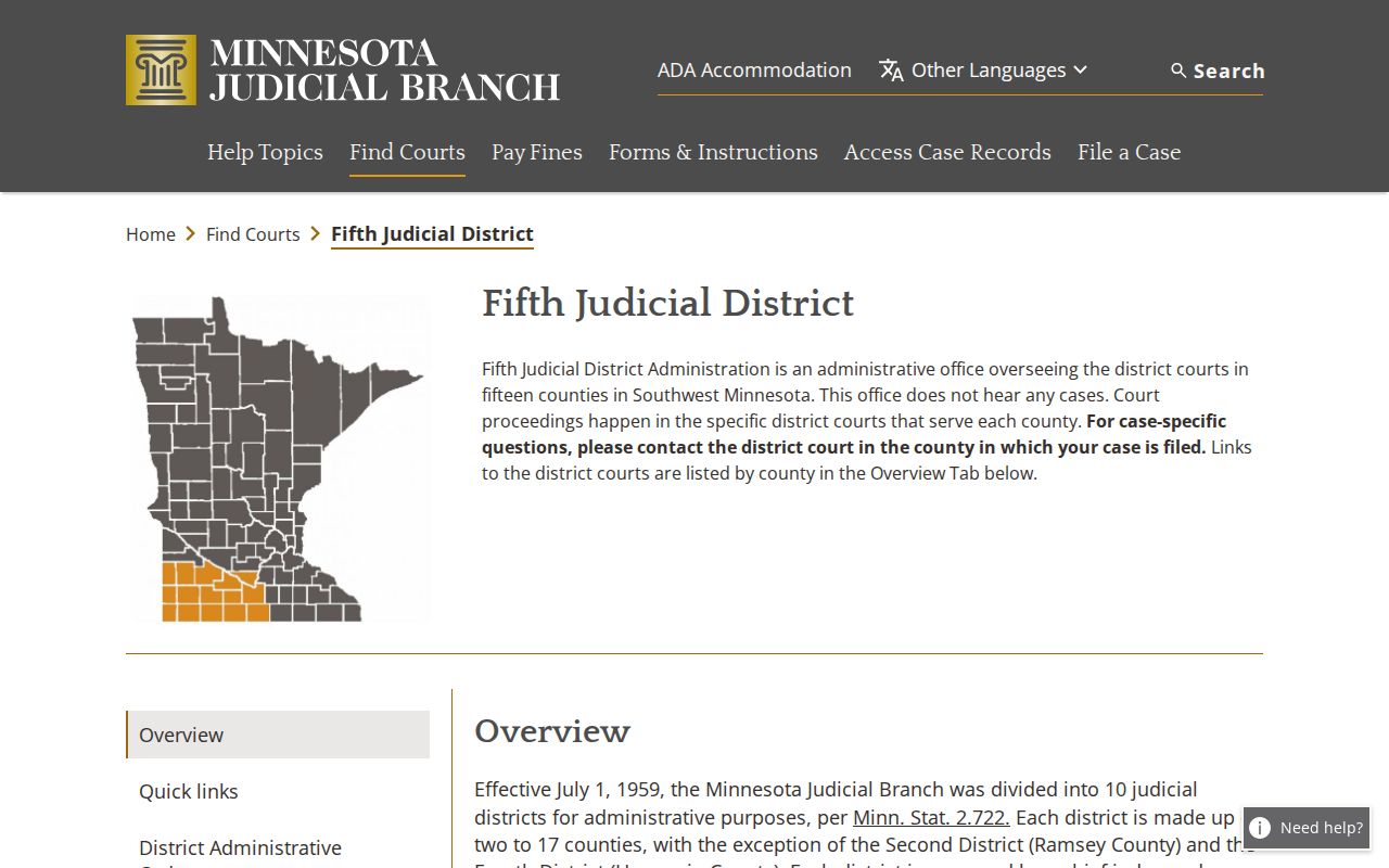 Pipestone County court docket Fifth Judicial District reference