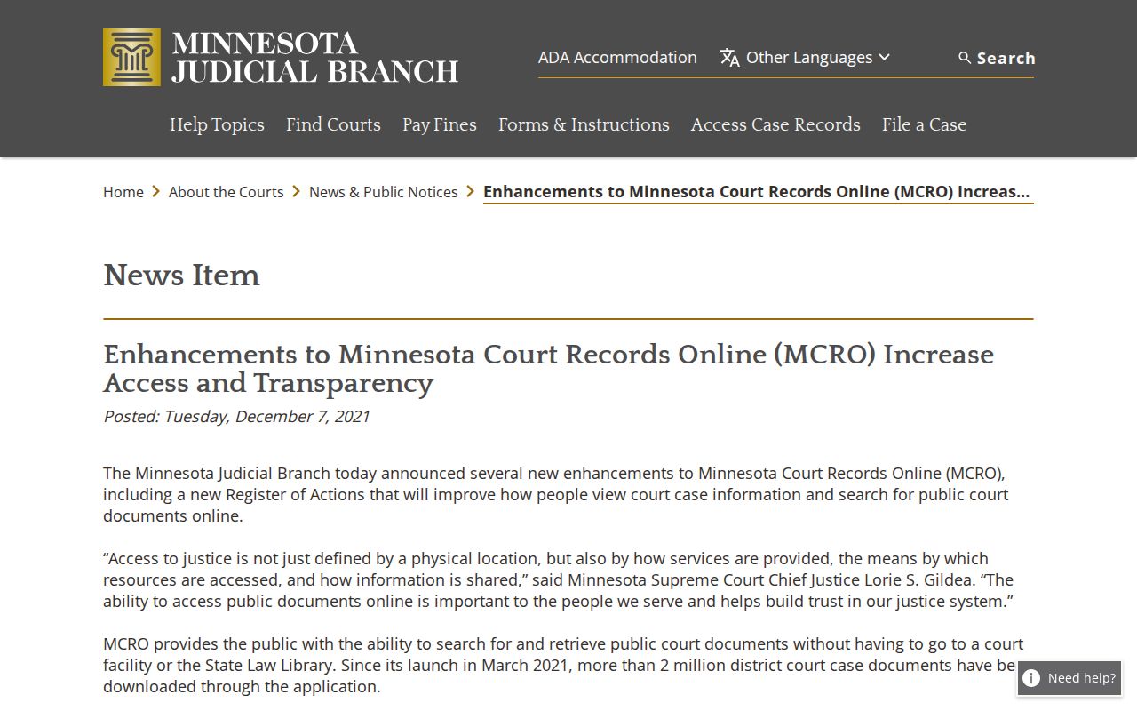Pipestone court docket MCRO public access announcement