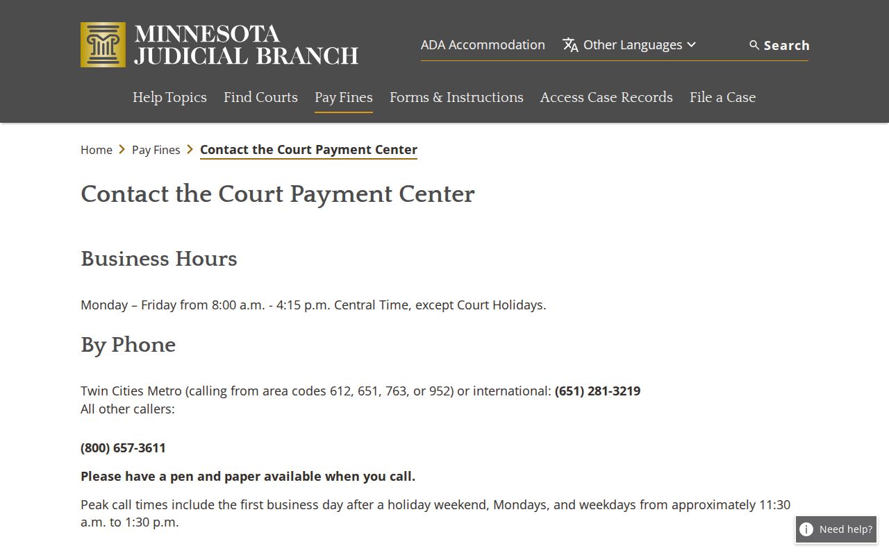 Pipestone County traffic court records Court Payment Center contact page